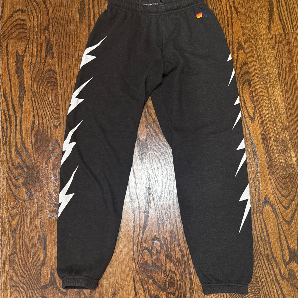 Aviator Nation Charcoal Sweatpants with White Lightening Bolt - Picture 3 of 9